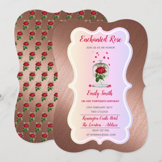 ROSA ENCHANTED Invitación a cumpleaños cuento de h (Anverso / Reverso)