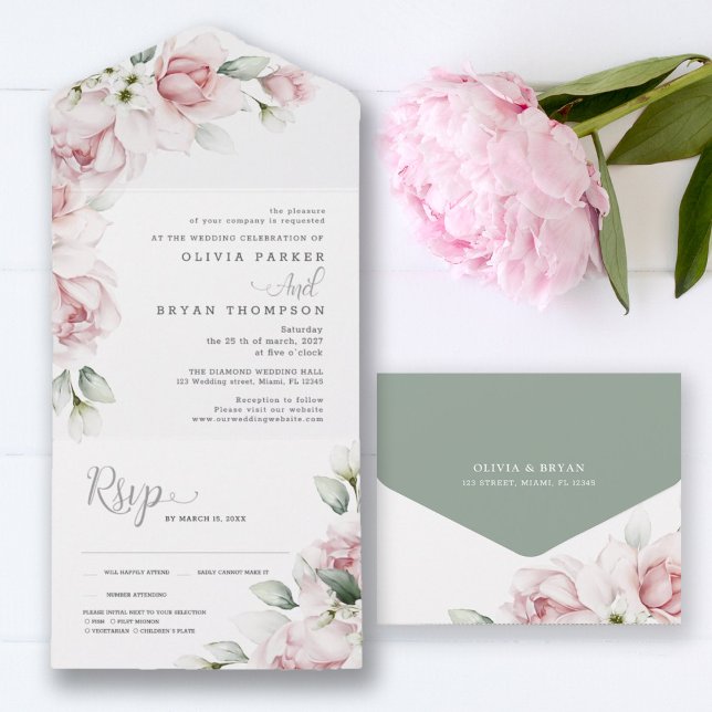 Rosa floral | Acuarela todo en una invitación de b (Subido por el creador)
