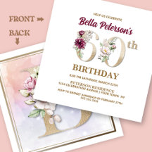 Rosa Floral B 60ª Invitación a fiesta de cumpleaño