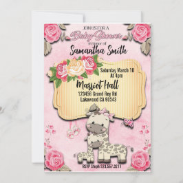 Rosa floral Bebé jirafa Invitación a la ducha
