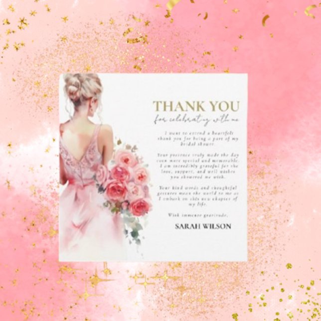 Rosa floral Boda Gown Gracias (Express your gratitude in style with our Floral Rose Wedding Gown Thank You card)