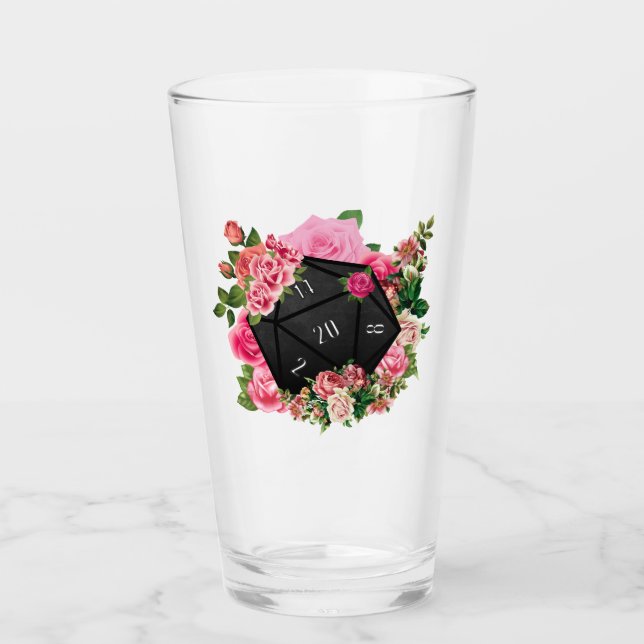 Rosa floral D20 Tabletop RPG Gaming Dice (Anverso)