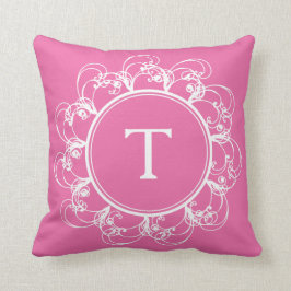 Rosa floral de la almohada del monograma de los