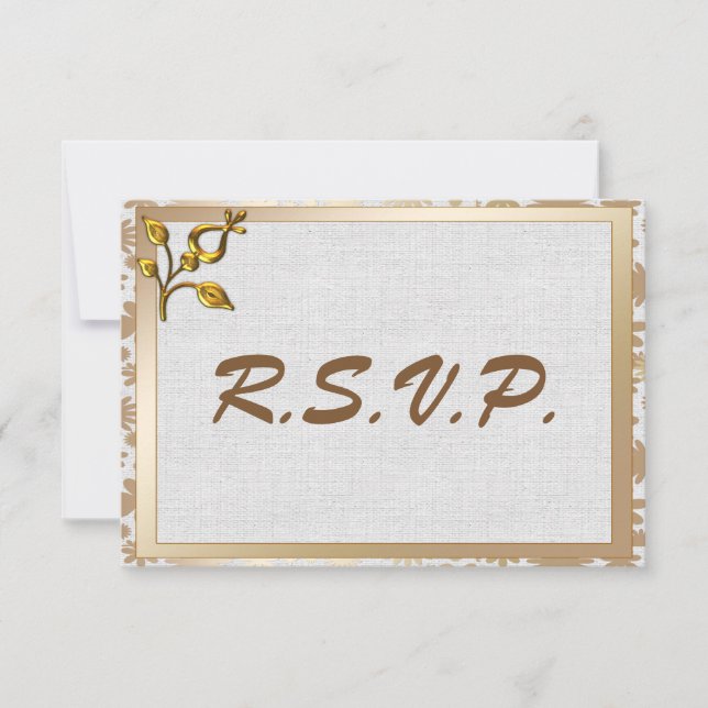Rosa Floral de oro y boda de línea RSVP (Anverso)