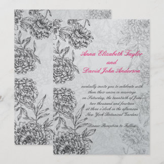 Rosa floral de plata negro de las invitaciones de