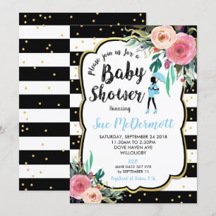 Rosa Floral Flores Baby Shower Invitación Boy