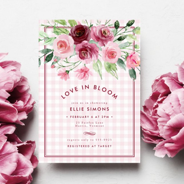 Rosa floral Gingham Love in Bloom Bridal Shower (Subido por el creador)
