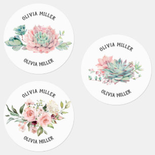 Rosa floral impermeable, etiquetas suculentas de n