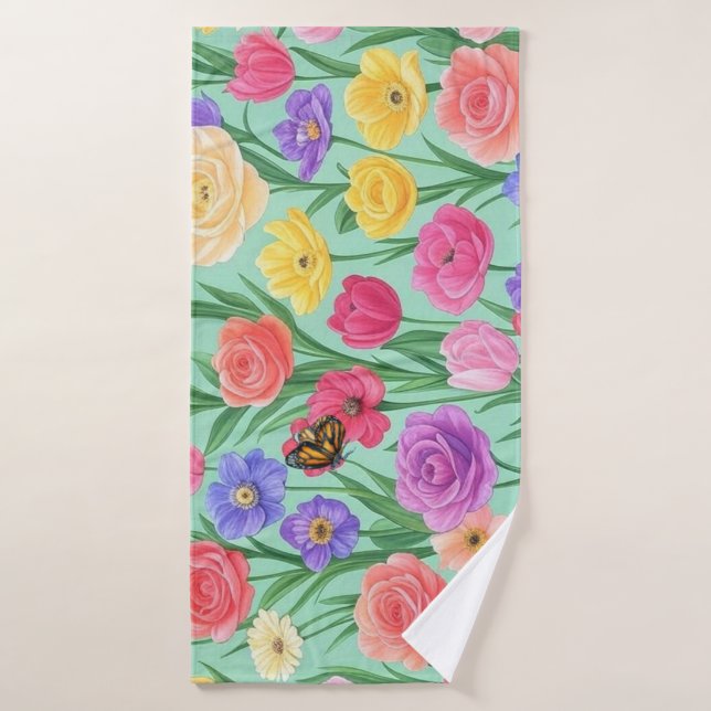 Rosa Floral/Primavera Colorida (Toalla de baño)