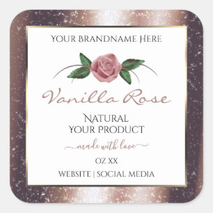 Rosa floral Purpurina suave oro Etiquetas de produ