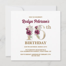 Rosa Floral R 16ª Invitación a la fiesta de cumple