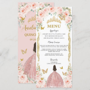 Rosa floral rosa Rubor Vestido dorado Menú Quincea