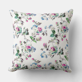 Rosa floral rosa y azul almohada exterior