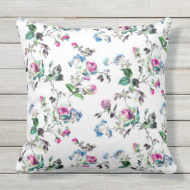 Rosa floral rosa y azul almohada exterior