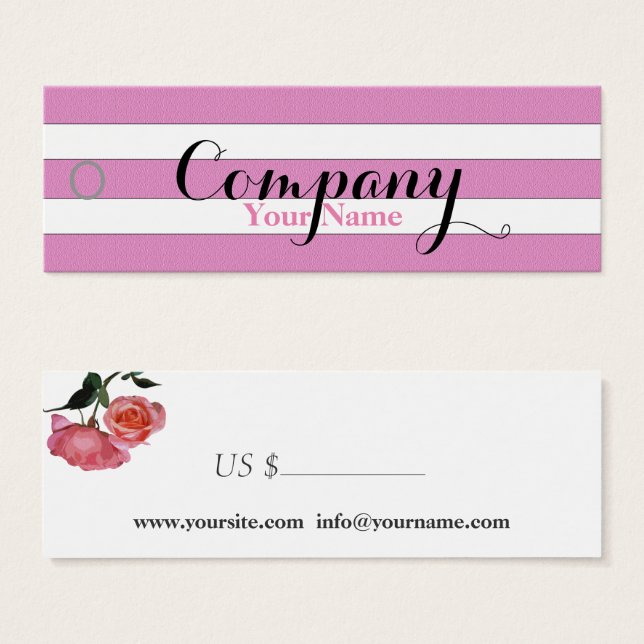 Rosa floral Rosa y franjas blancas - etiqueta de p (Anverso y reverso)