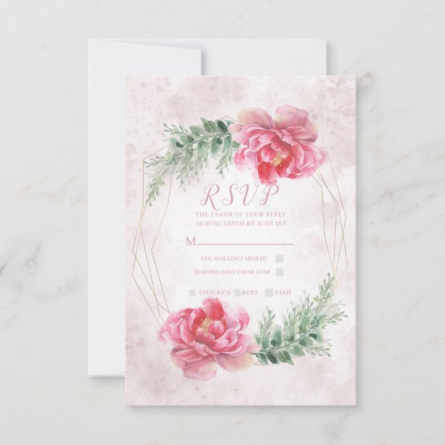 Rosa Floral Verde Acuarela Boda RSVP (Anverso)