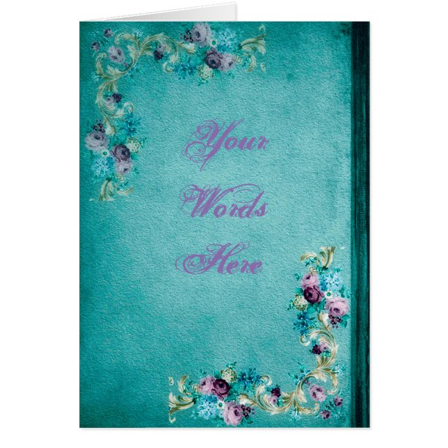 Rosa floral victoriano elegante textura verde azul (Frente)