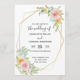 Rosa floral y oro de la oscuridad de la invitación