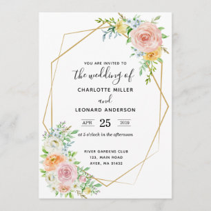 Rosa floral y oro de la oscuridad de la invitación