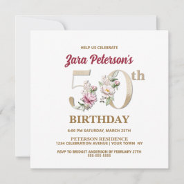 Rosa Floral Z 50th Birthday Party Invitación