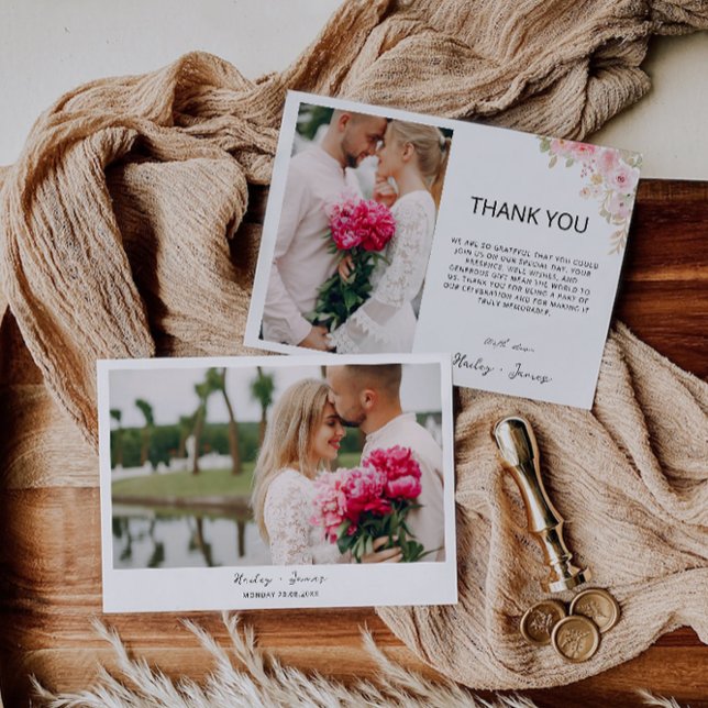 Rosa Foto Gracias Boda de tarjetas (Rose Photo Thank You Card Wedding)