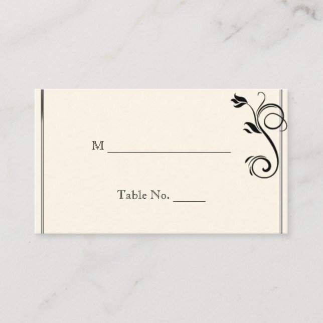 Rosa francés Deco Crema negra Boda tarjetas de pla (Anverso)