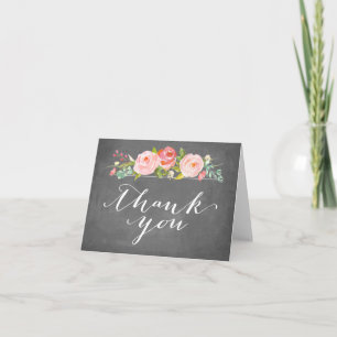 Rosa Garden Floral Gracias Tarjeta Chalkboard