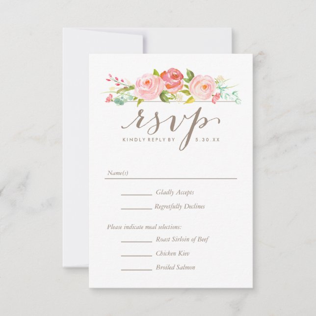 Rosa Garden Floral Wedding RSVP con opciones de me (Anverso)