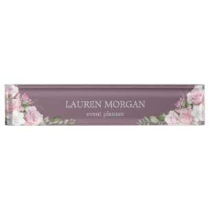 Rosa Garden Mauve   Placa de nombre para escritori