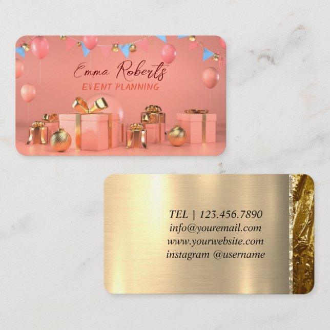 Rosa Globos de oro tarjeta de visita moderna (Anverso / Reverso)