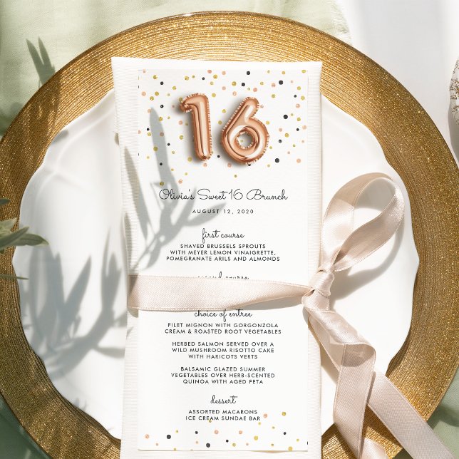 Rosa Gold Balloons Sweet 16 Menu (Subido por el creador)