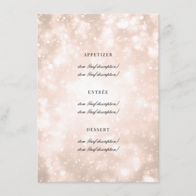 Rosa Gold Champagne Bokeh Elegant Wedding Menu (Anverso)