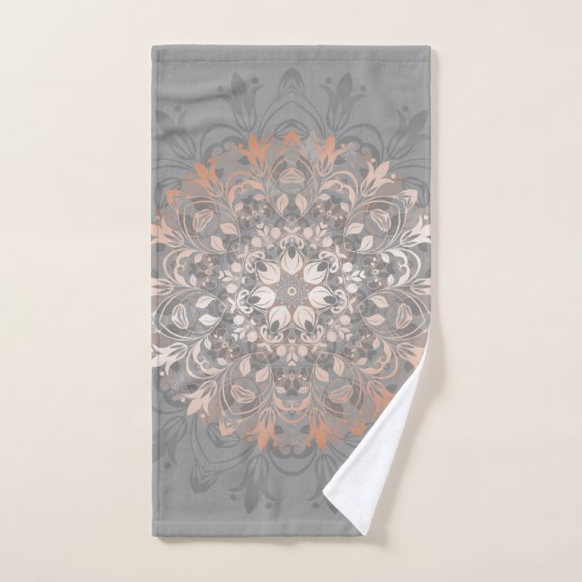 Rosa Gold Gray Floral Mandala (Toalla de mano)