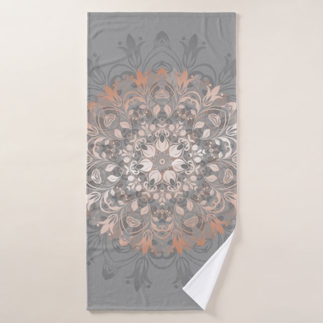 Rosa Gold Gray Floral Mandala (Toalla de baño)