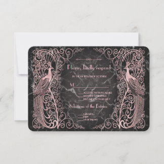 Rosa Gold Marble Art Deco Peacocks RSVP