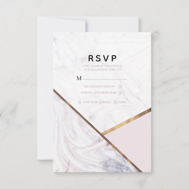 Rosa Gold Marble Swirl Rubor Boda Rosa RSVP (Anverso)