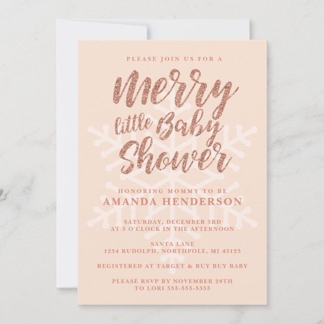 Rosa Gold Merry Little Baby Shower Invitación (Anverso)