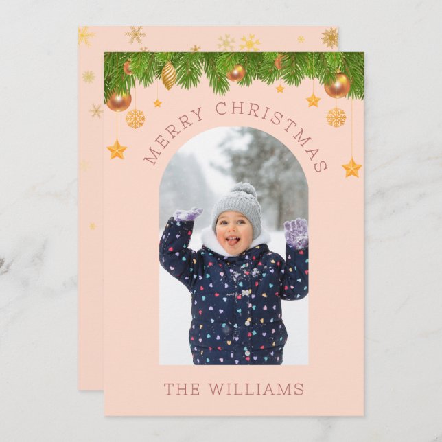 Rosa Gold Merry Personalizado de Navidad Una foto (Anverso / Reverso)