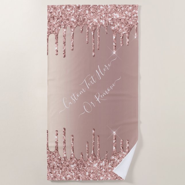 Rosa Gold Purpurina Beach Toalla Personalizado Nom (Anverso)