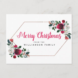 Rosa Gold Red Floral Personalizada Feliz Navidad