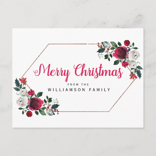Rosa Gold Red Floral Personalizada Feliz Navidad (Anverso)