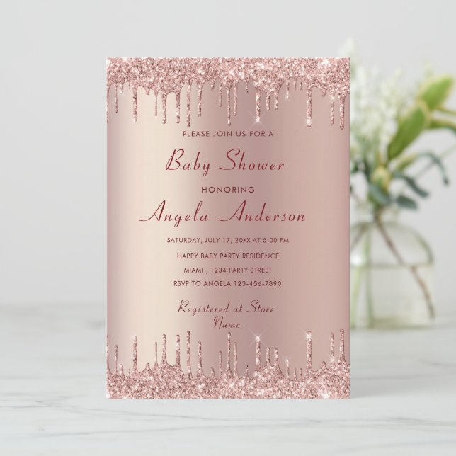 Rosa Gold Rubor Luxury Baby Shower Invitación (Anverso de pie)