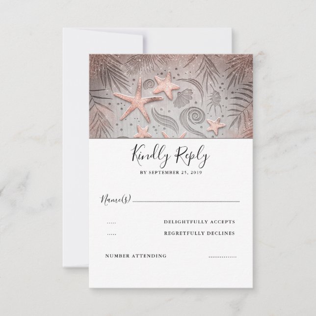 Rosa Gold Starfish Beach Wedding RSVP (Anverso)