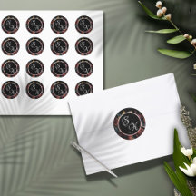 Rosa Gold Wildflowers Bouquet Monograma Pegatina