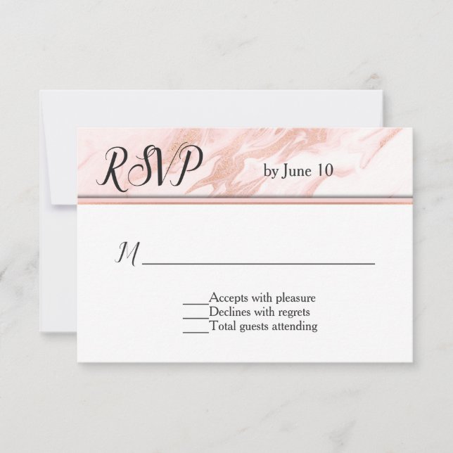 Rosa Gold y Rubor Marble Wedding RSVP (Anverso)