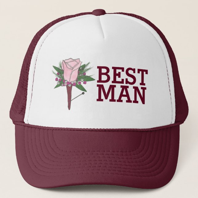 Rosa Gorra de Best Man Groomsmen Boda Boutonniere (Anverso)