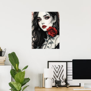 Rosa gótico Halloween Elegante Vampiro Chica Arte