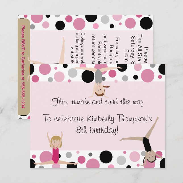 Rosa, gris y negro de la invitación del fiesta de (Anverso / Reverso)