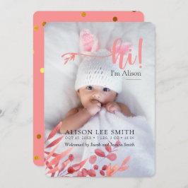 Rosa "Hi" con hojas Tarjeta de anuncio de nacimien