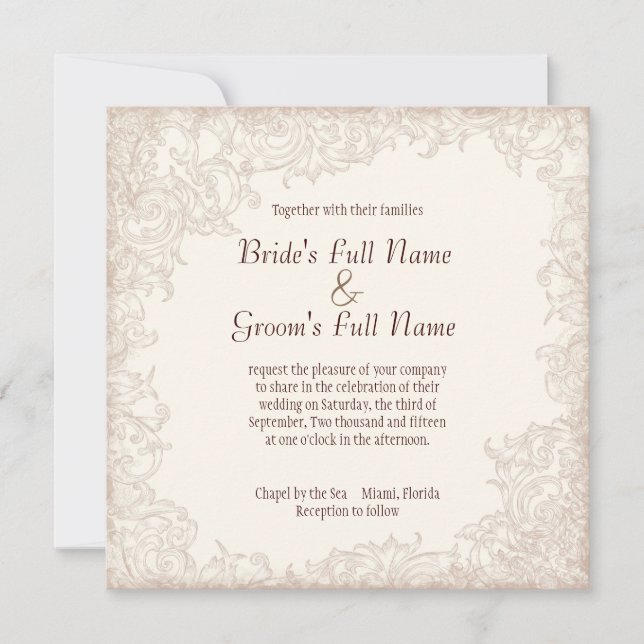 Rosa inglés antiguo - Invitación a la boda de Lave (Anverso)